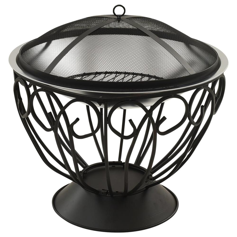 vidaXL 2-in-1 Fire Pit and BBQ with Poker 23.2"x23.2"x23.6" Stainless Steel 3360. Picture 3