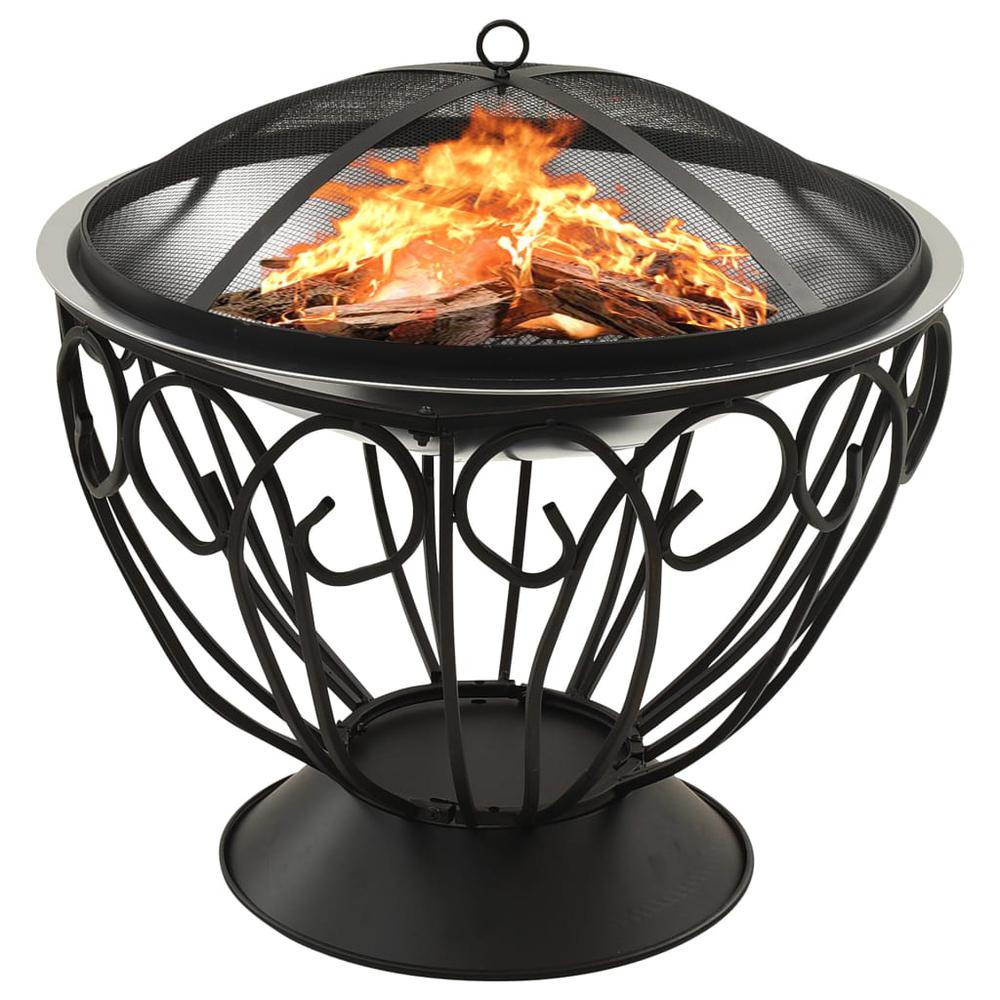 vidaXL 2-in-1 Fire Pit and BBQ with Poker 23.2"x23.2"x23.6" Stainless Steel 3360. Picture 1