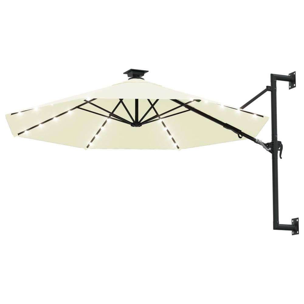 Wall-mounted Parasol with LEDs and Metal Pole 118.1" Sand. Picture 1