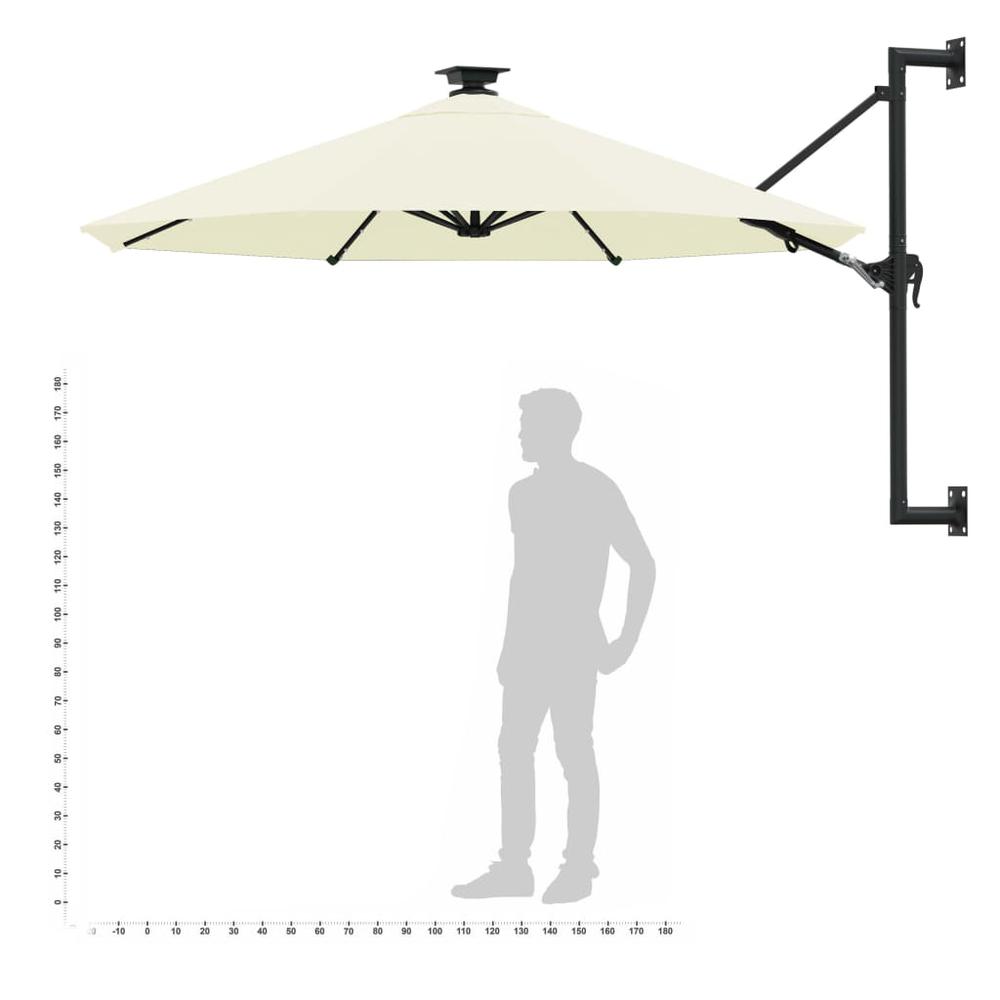 Wall-mounted Parasol with LEDs and Metal Pole 118.1" Sand. Picture 9