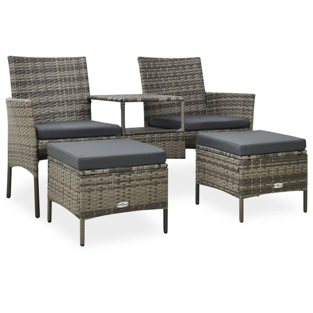vidaXL 2-Seater Garden Sofa with Tea Table & Stools Poly Rattan Gray 3593. The main picture.