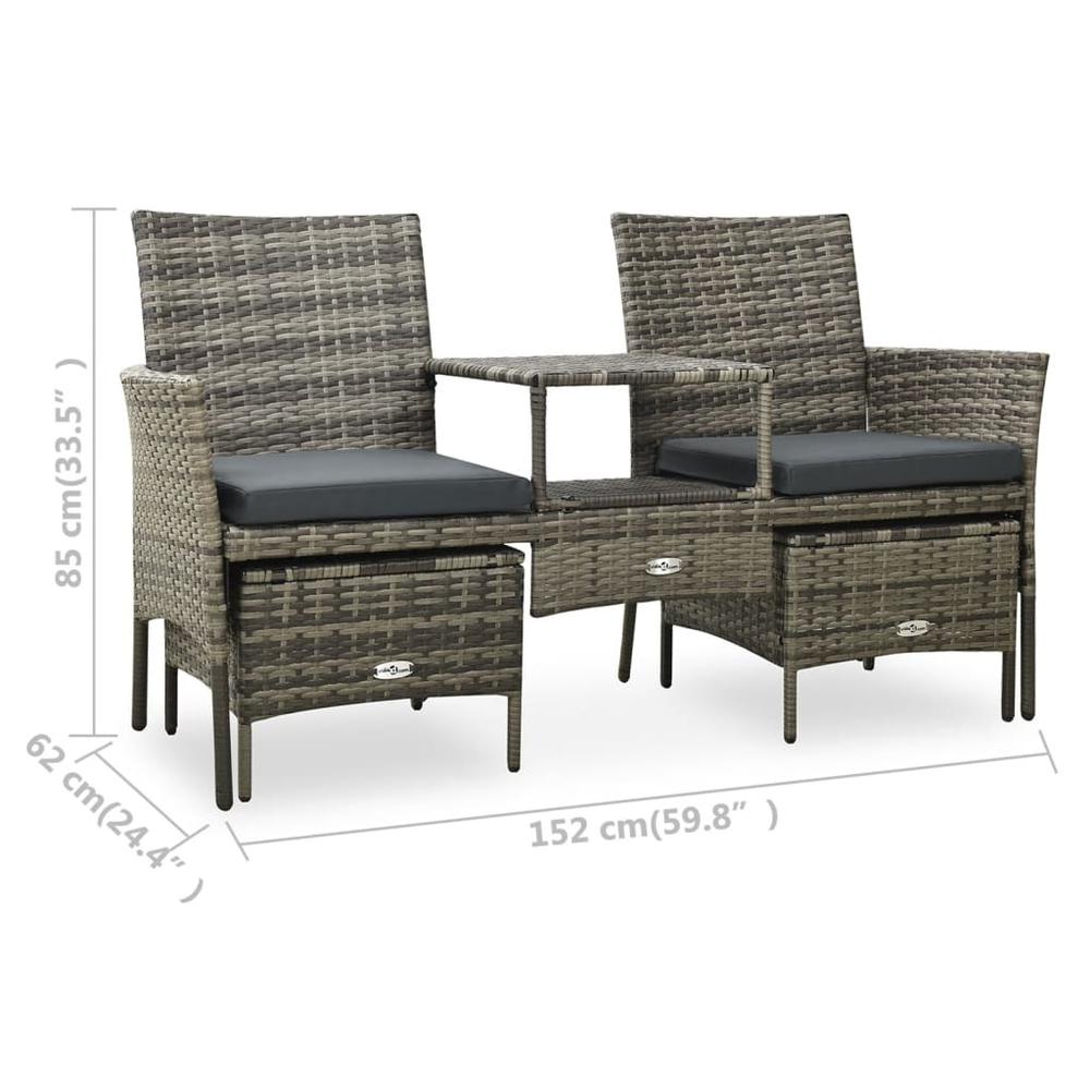 vidaXL 2-Seater Garden Sofa with Tea Table & Stools Poly Rattan Gray 3593. Picture 12