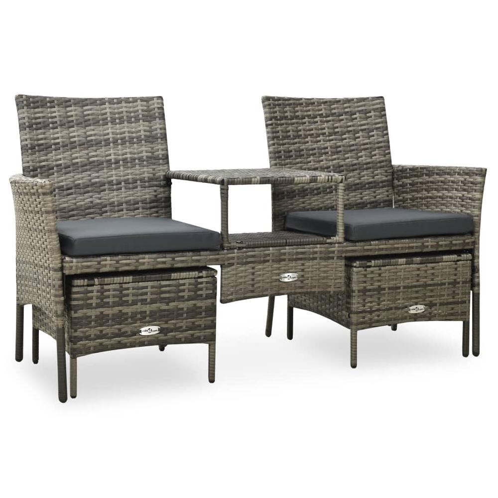 vidaXL 2-Seater Garden Sofa with Tea Table & Stools Poly Rattan Gray 3593. Picture 3