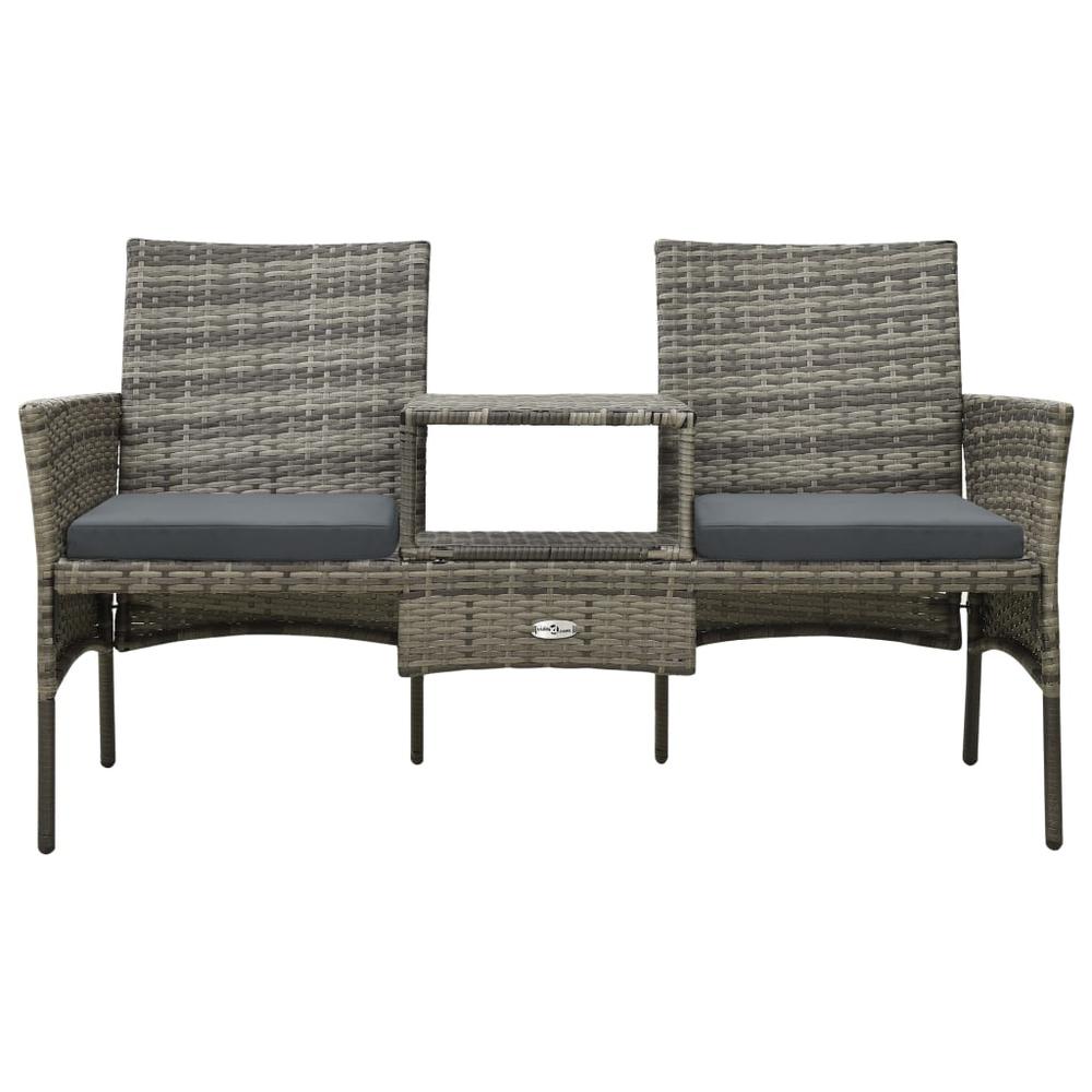 vidaXL 2-Seater Garden Sofa with Tea Table & Stools Poly Rattan Gray 3593. Picture 4
