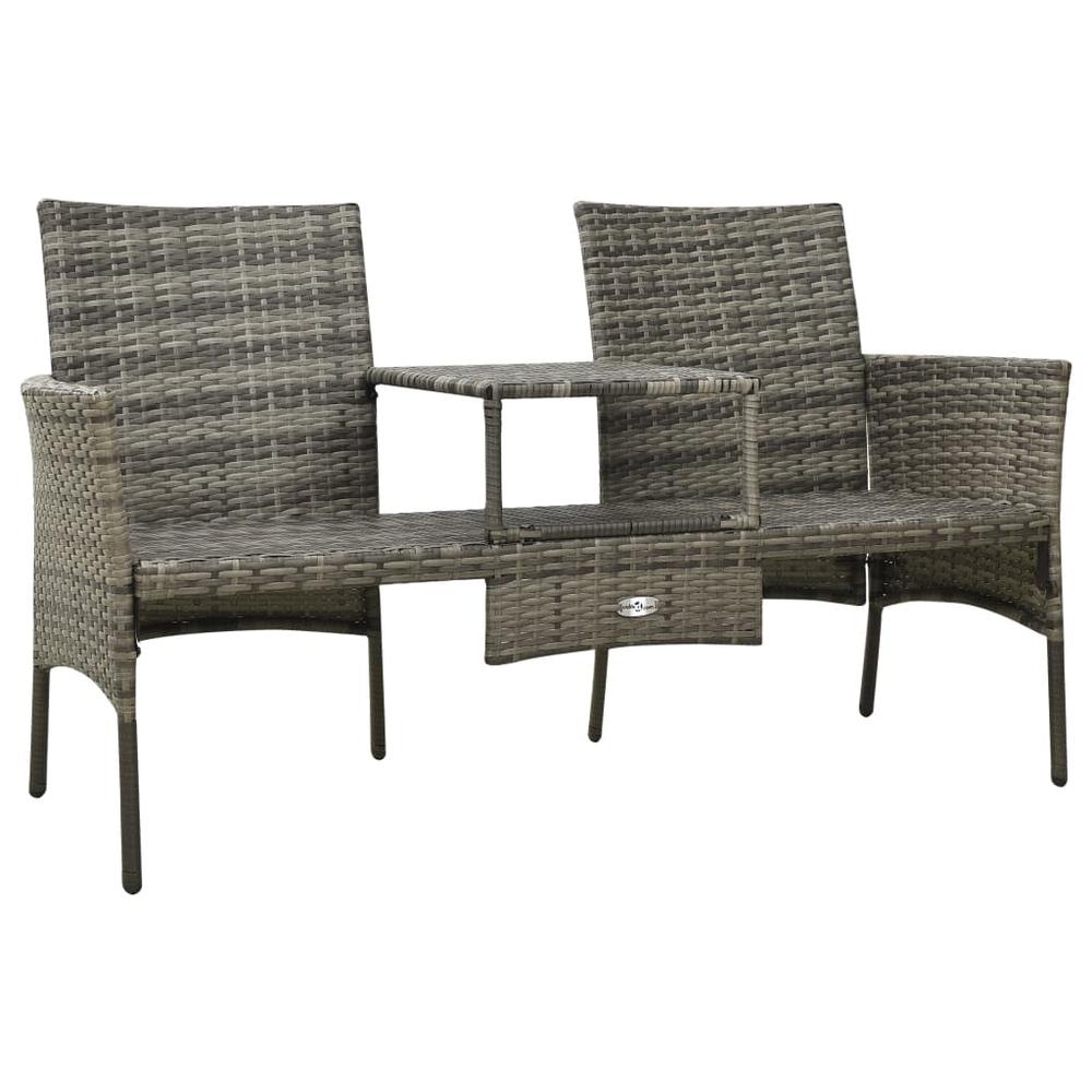 vidaXL 2-Seater Garden Sofa with Tea Table & Stools Poly Rattan Gray 3593. Picture 6