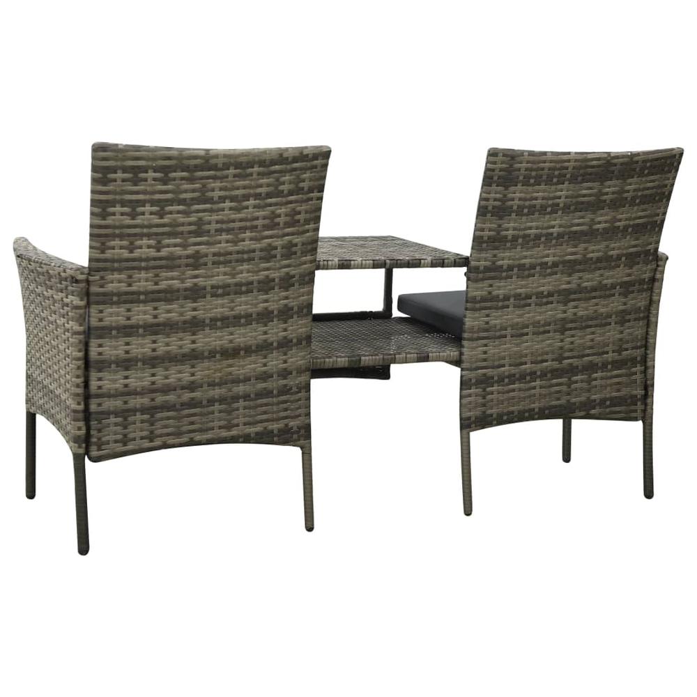 vidaXL 2-Seater Garden Sofa with Tea Table & Stools Poly Rattan Gray 3593. Picture 7