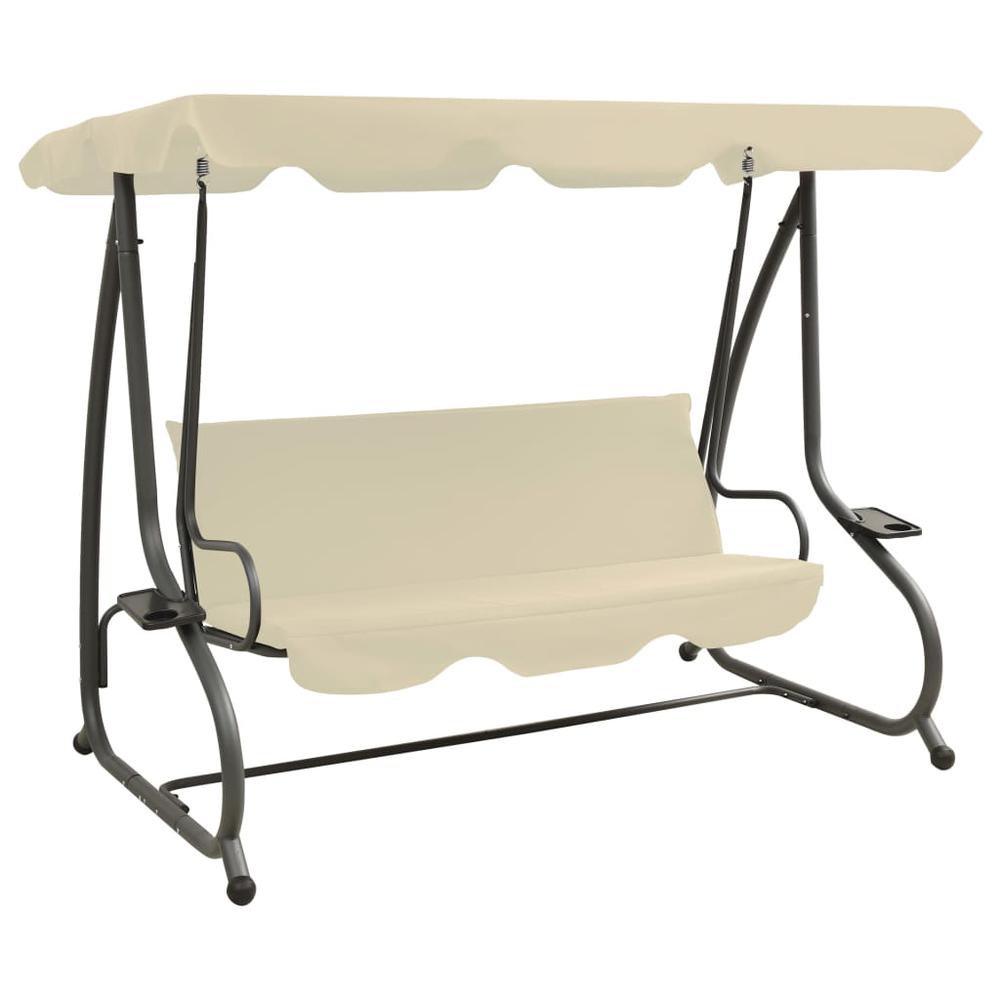 vidaXL Outdoor Swing Bench with Canopy Sand White 3337. Picture 1