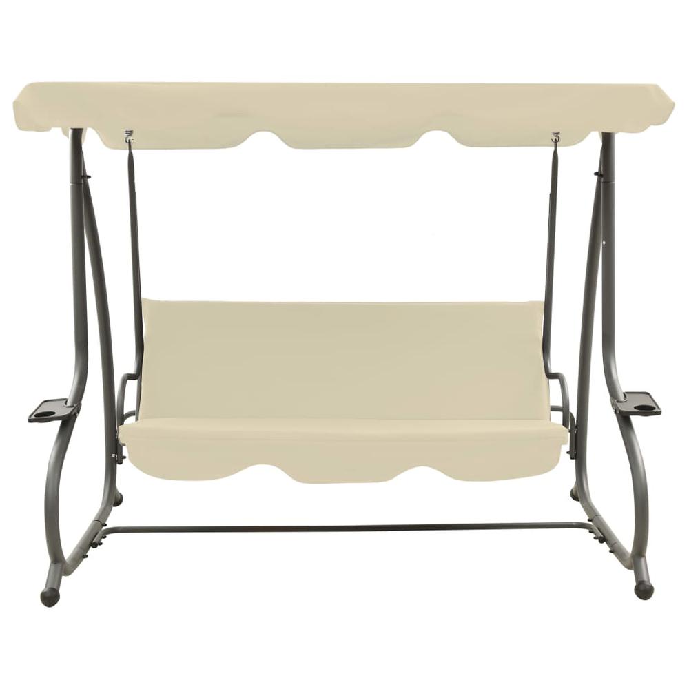 vidaXL Outdoor Swing Bench with Canopy Sand White 3337. Picture 2