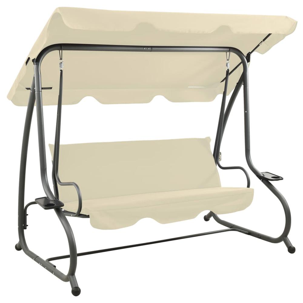 vidaXL Outdoor Swing Bench with Canopy Sand White 3337. Picture 3
