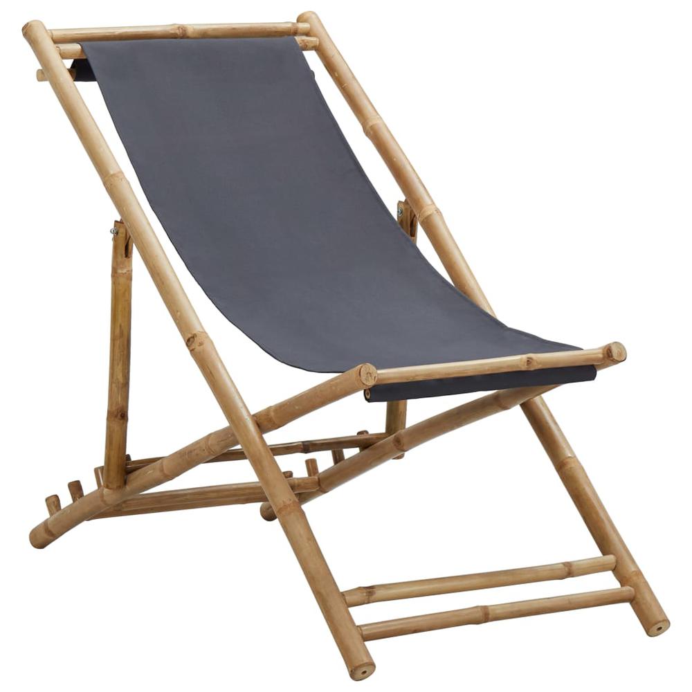 vidaXL Deck Chair Bamboo and Canvas Dark Gray, 313018. The main picture.