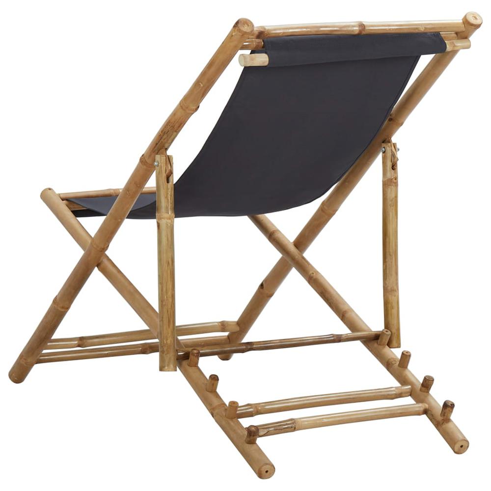 vidaXL Deck Chair Bamboo and Canvas Dark Gray, 313018. Picture 5