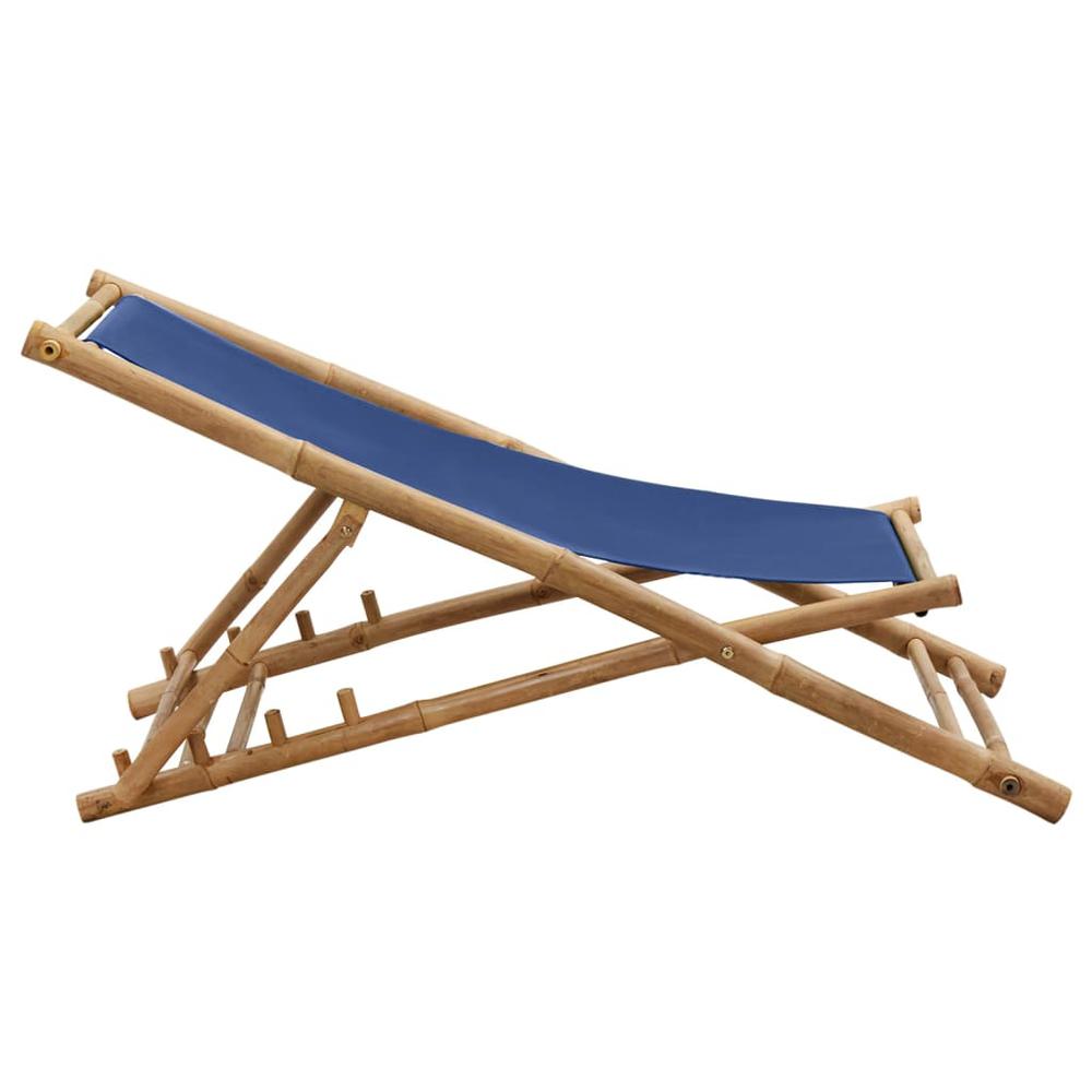 vidaXL Deck Chair Bamboo and Canvas Navy Blue, 313019. Picture 5