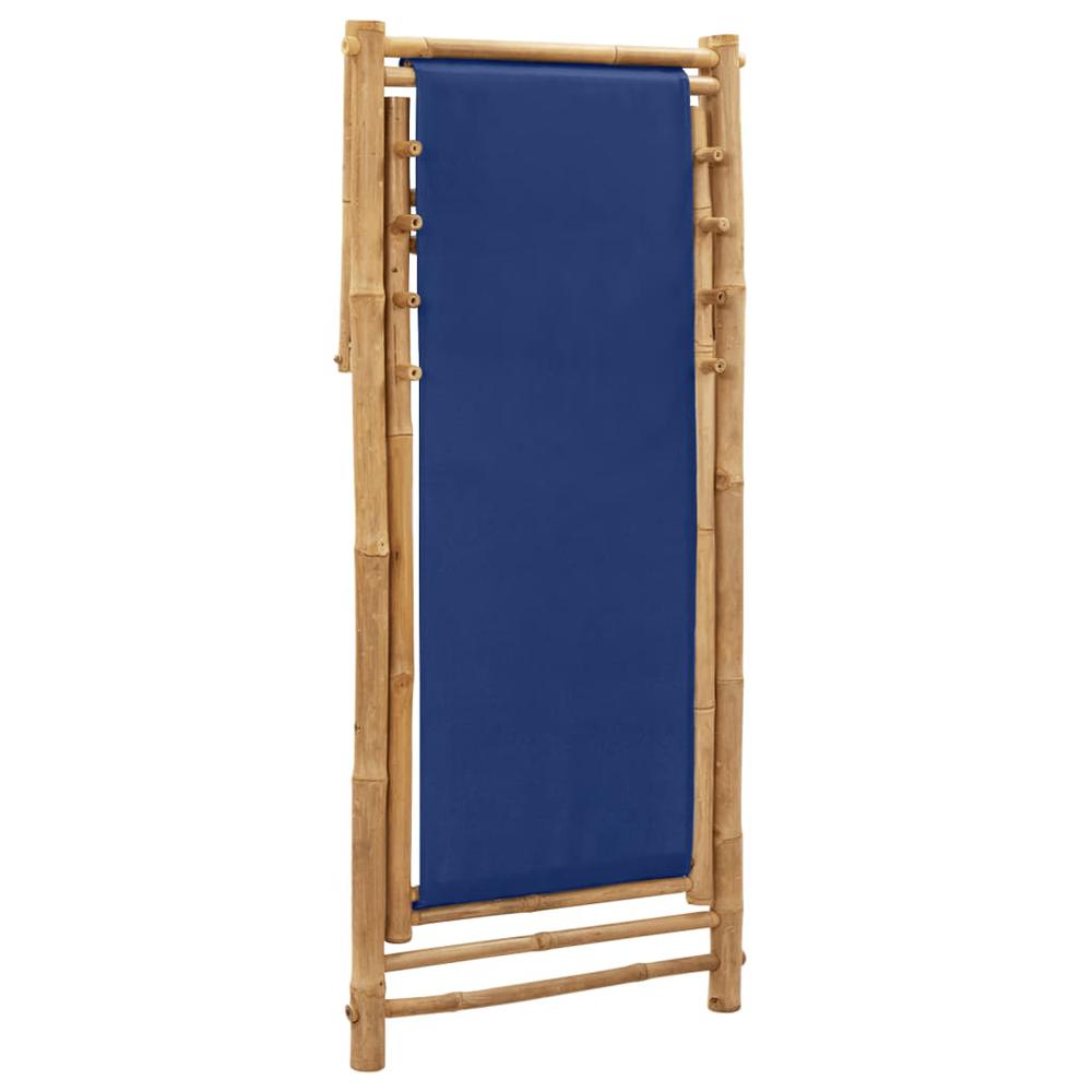vidaXL Deck Chair Bamboo and Canvas Navy Blue, 313019. Picture 6