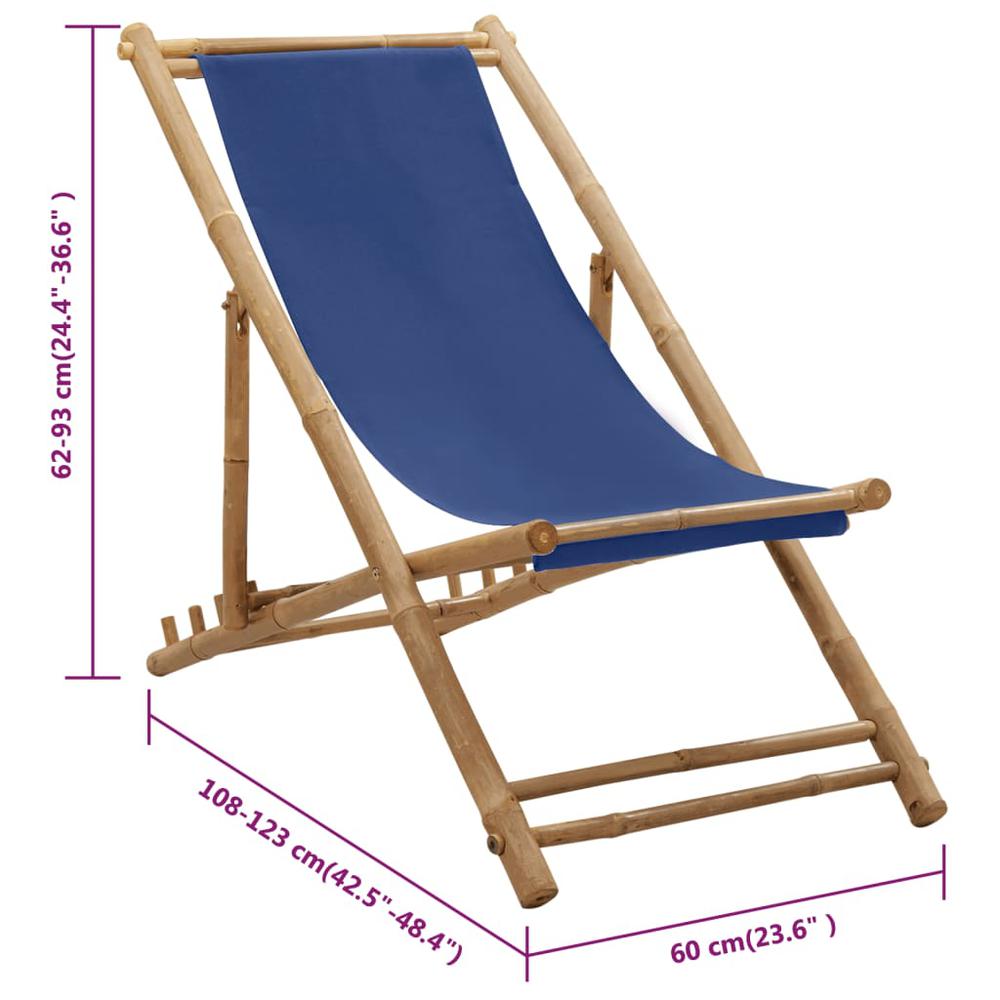 vidaXL Deck Chair Bamboo and Canvas Navy Blue, 313019. Picture 8