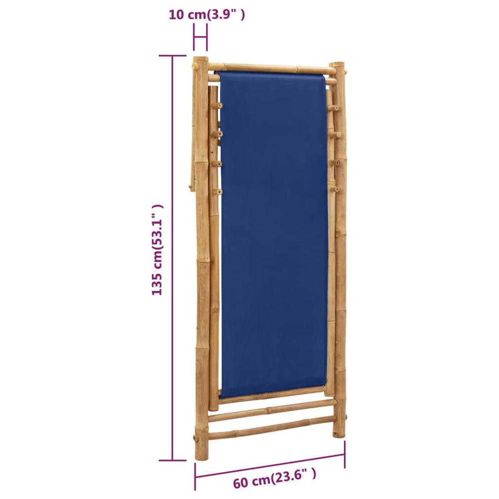 vidaXL Deck Chair Bamboo and Canvas Navy Blue, 313019. Picture 9