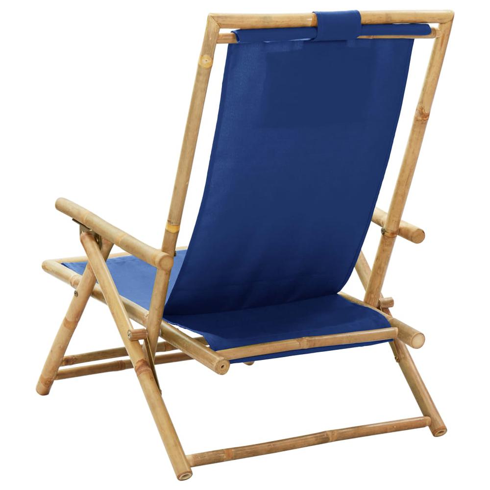 vidaXL Reclining Relaxing Chair Navy Blue Bamboo and Fabric. Picture 5