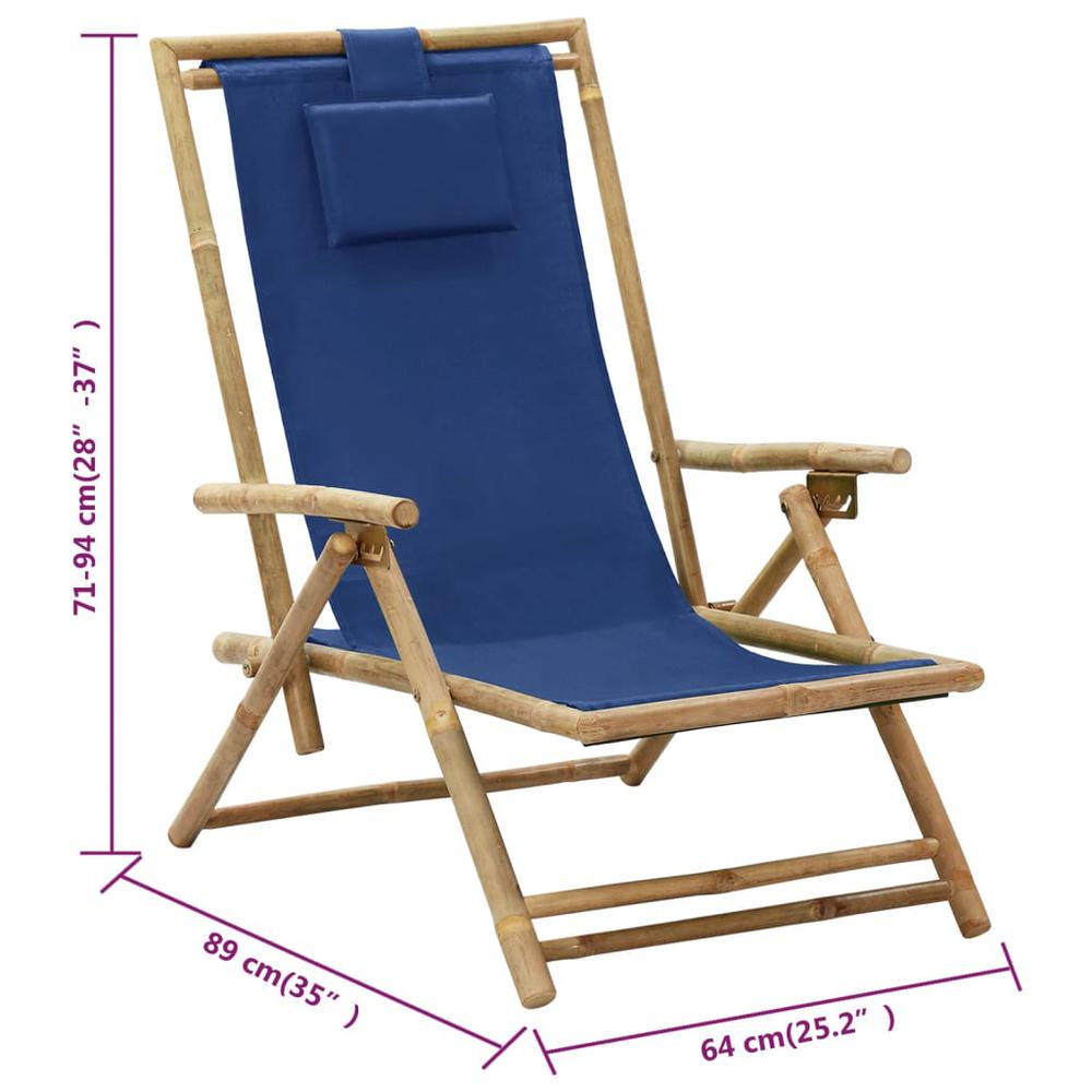 vidaXL Reclining Relaxing Chair Navy Blue Bamboo and Fabric. Picture 8