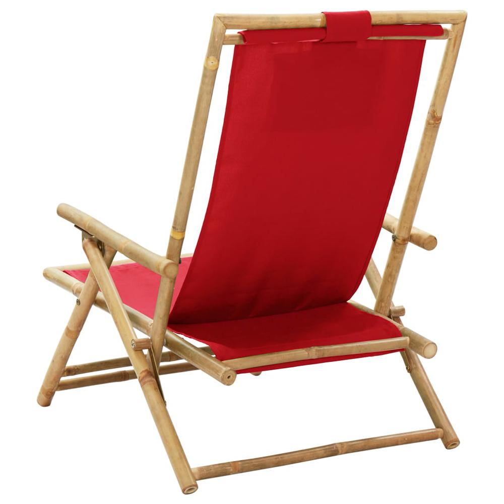 vidaXL Reclining Relaxing Chair Red Bamboo and Fabric. Picture 5