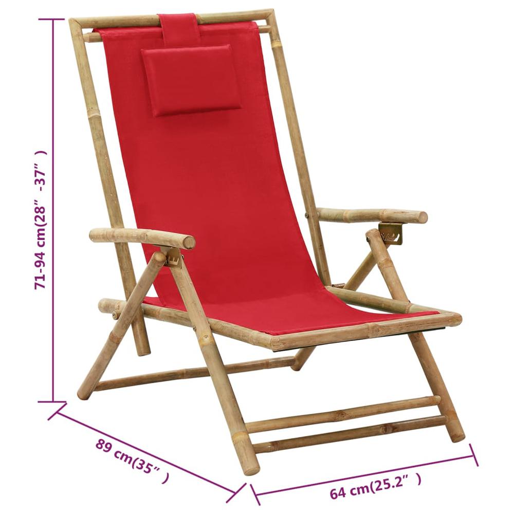 vidaXL Reclining Relaxing Chair Red Bamboo and Fabric. Picture 8