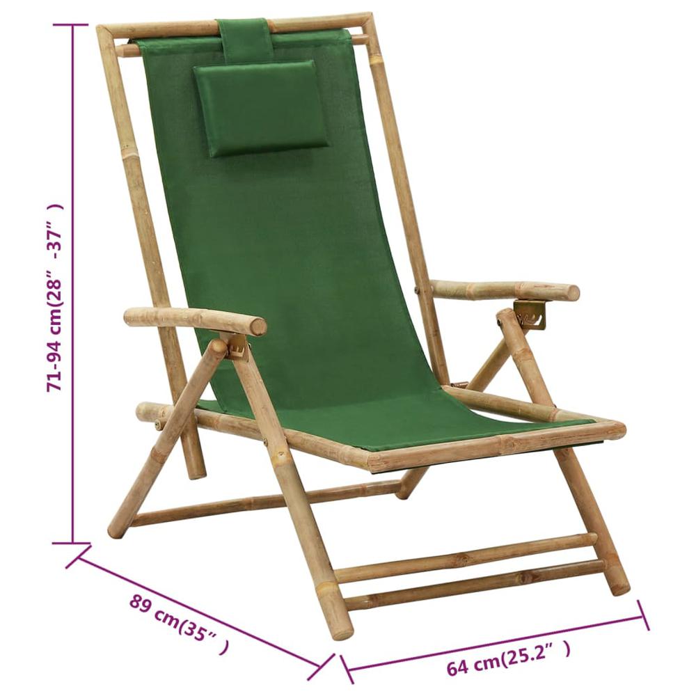 vidaXL Reclining Relaxing Chair Green Bamboo and Fabric. Picture 8