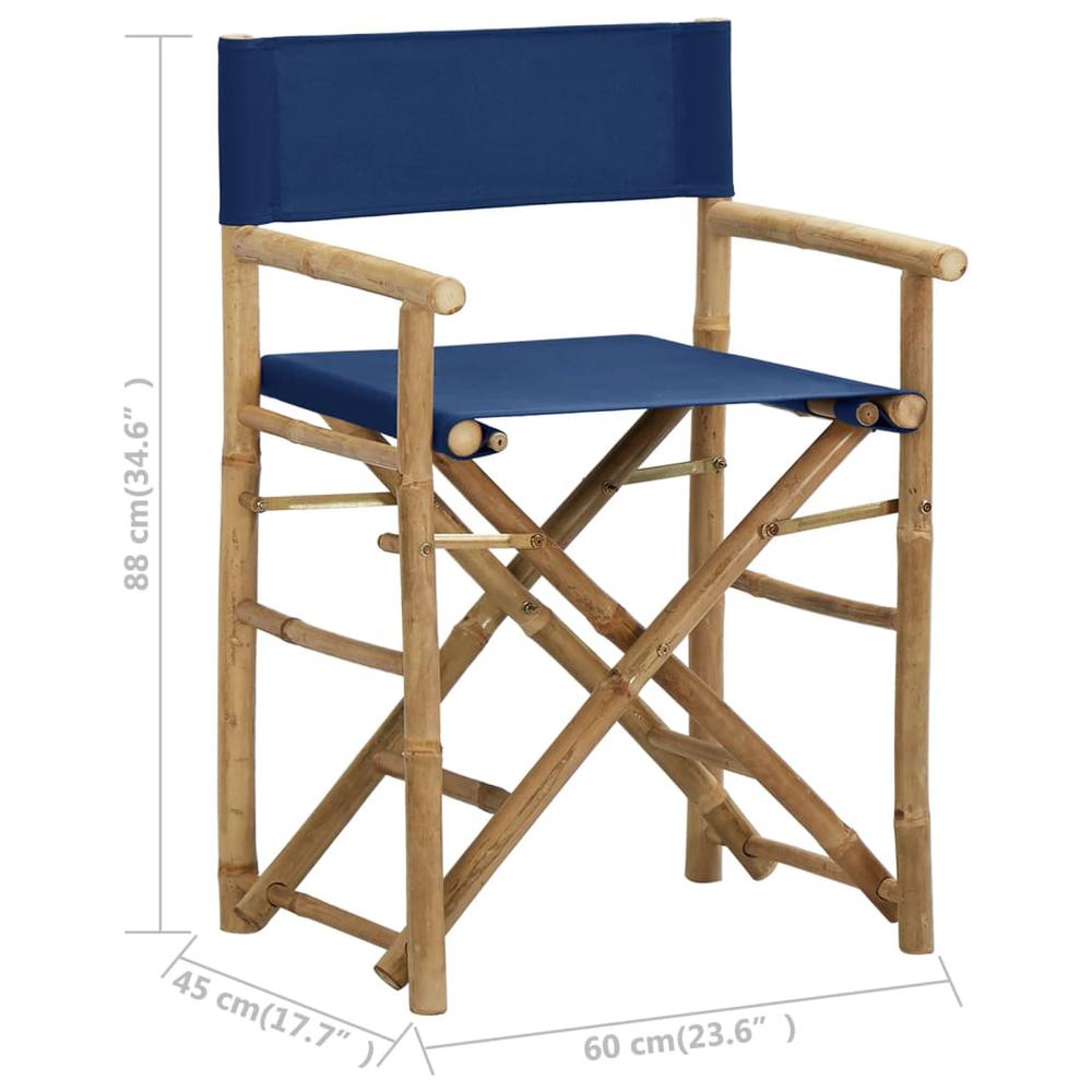 vidaXL Folding Director's Chairs 2 pcs Blue Bamboo and Fabric. Picture 9