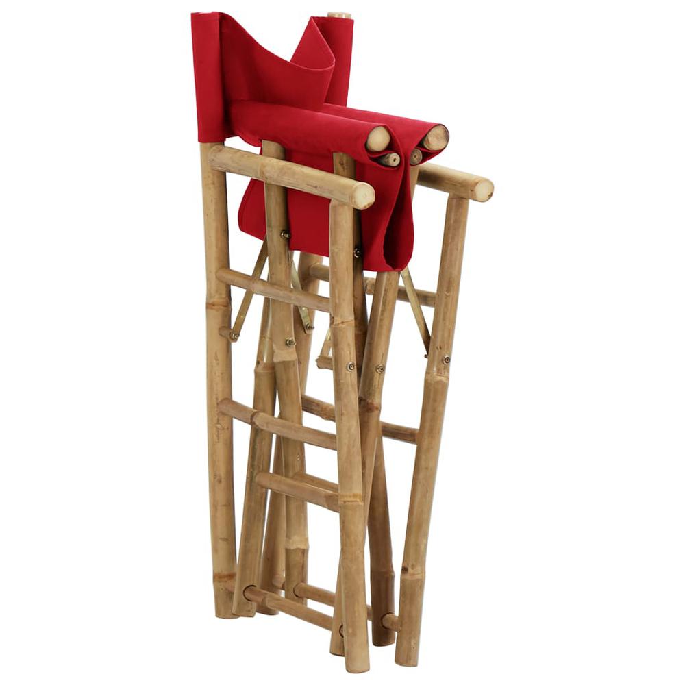 vidaXL Folding Director's Chairs 2 pcs Red Bamboo and Fabric. Picture 6