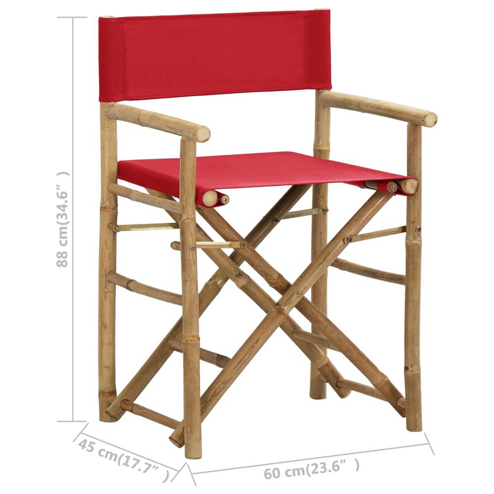vidaXL Folding Director's Chairs 2 pcs Red Bamboo and Fabric. Picture 9