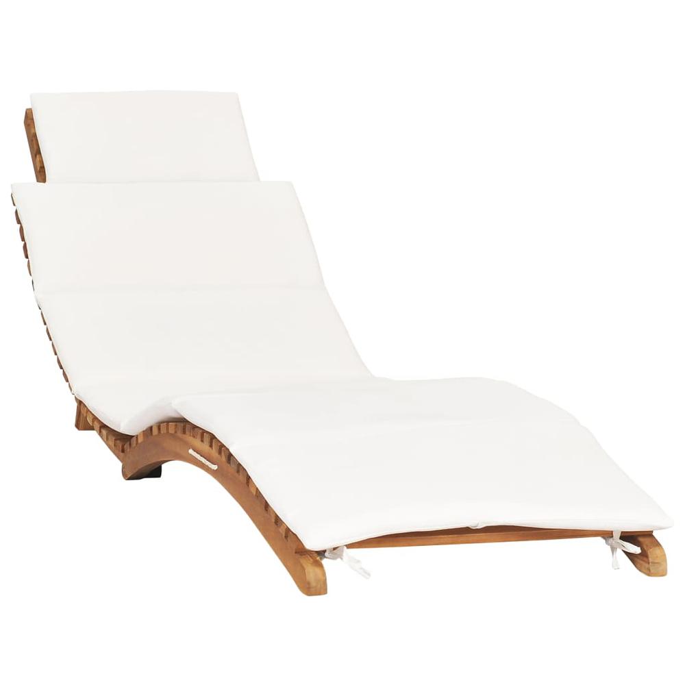 vidaXL Folding Sun Lounger with Cream White Cushion Solid Teak Wood, 310667. Picture 1