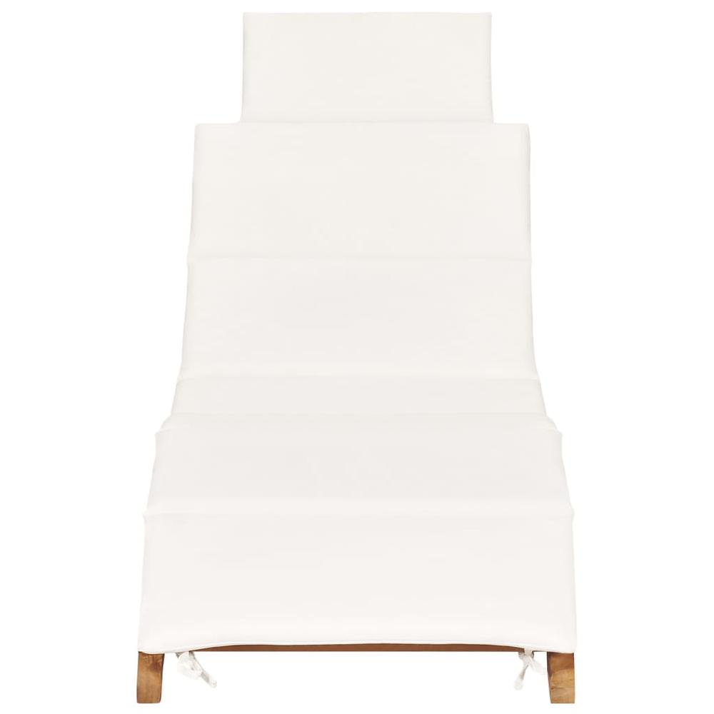 vidaXL Folding Sun Lounger with Cream White Cushion Solid Teak Wood, 310667. Picture 2