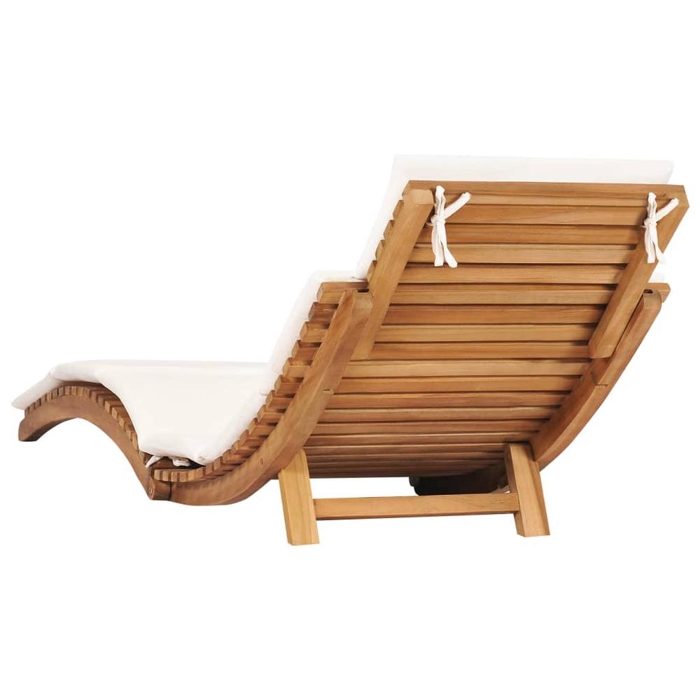 vidaXL Folding Sun Lounger with Cream White Cushion Solid Teak Wood, 310667. Picture 4
