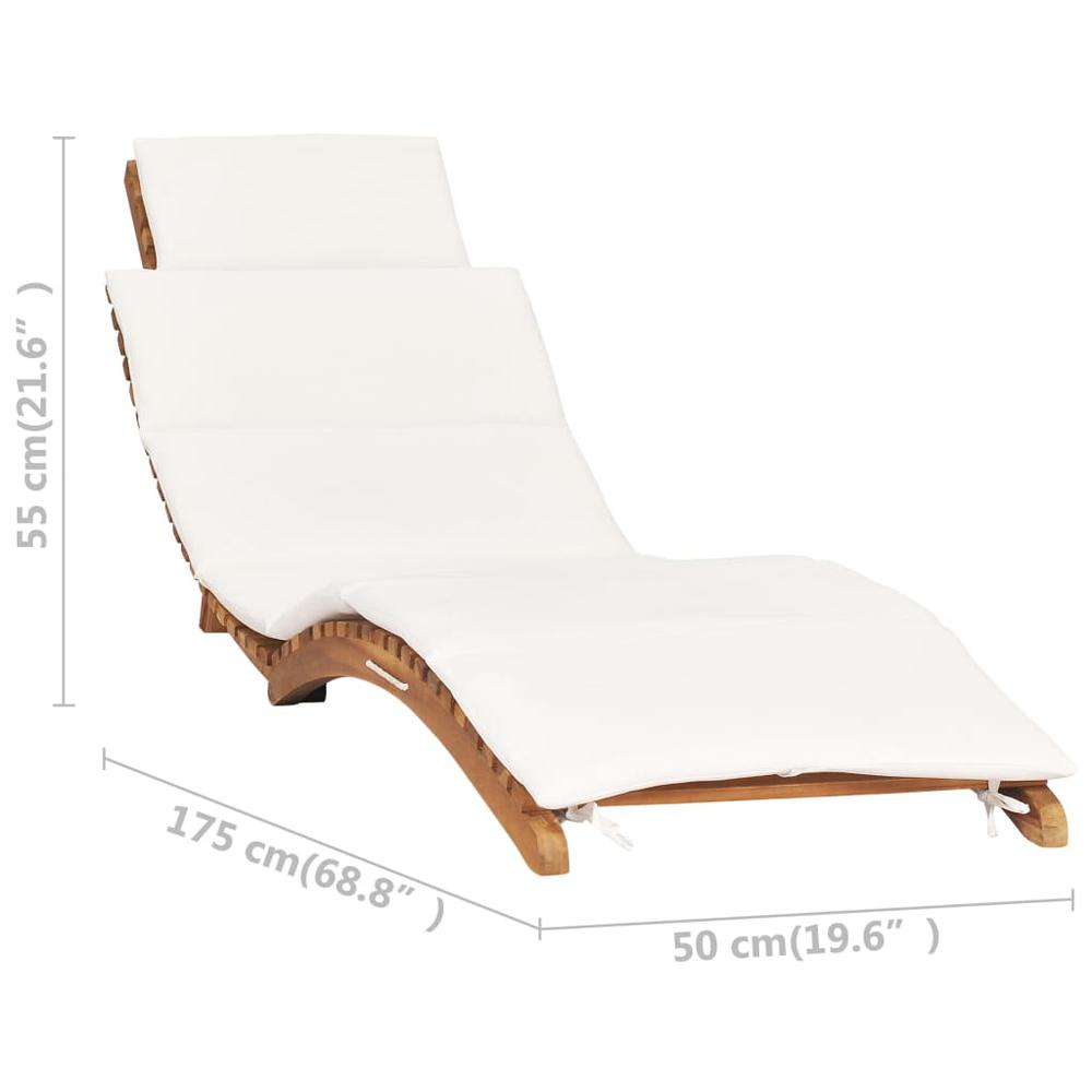 vidaXL Folding Sun Lounger with Cream White Cushion Solid Teak Wood, 310667. Picture 7