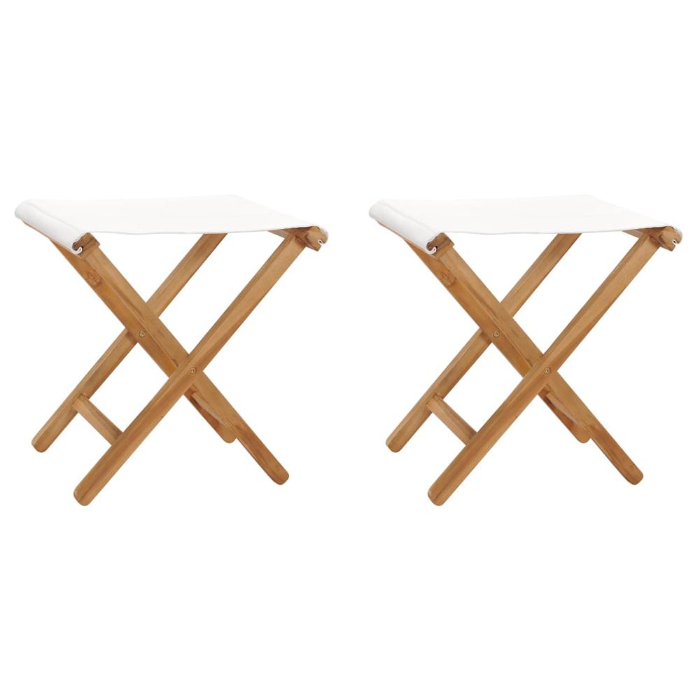 vidaXL Folding Chairs 2 pcs Solid Teak Wood and Fabric Cream White, 310669. Picture 1