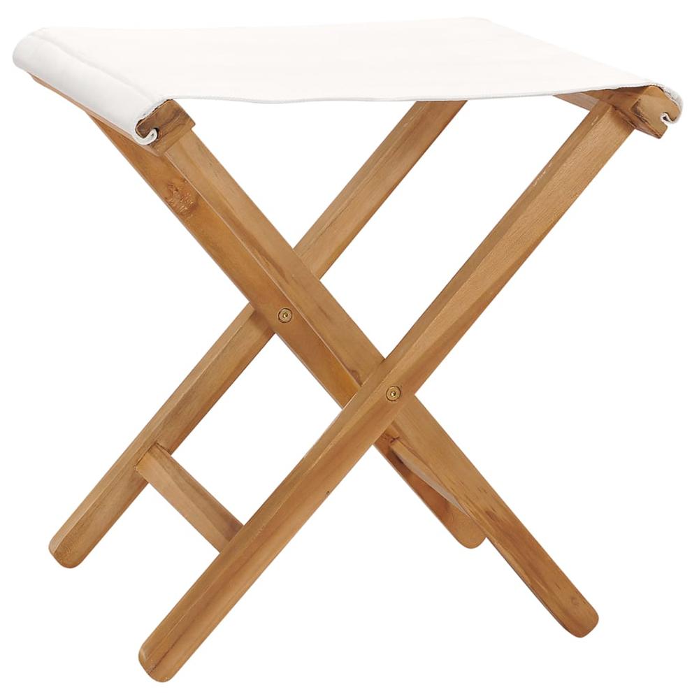 vidaXL Folding Chairs 2 pcs Solid Teak Wood and Fabric Cream White, 310669. Picture 2