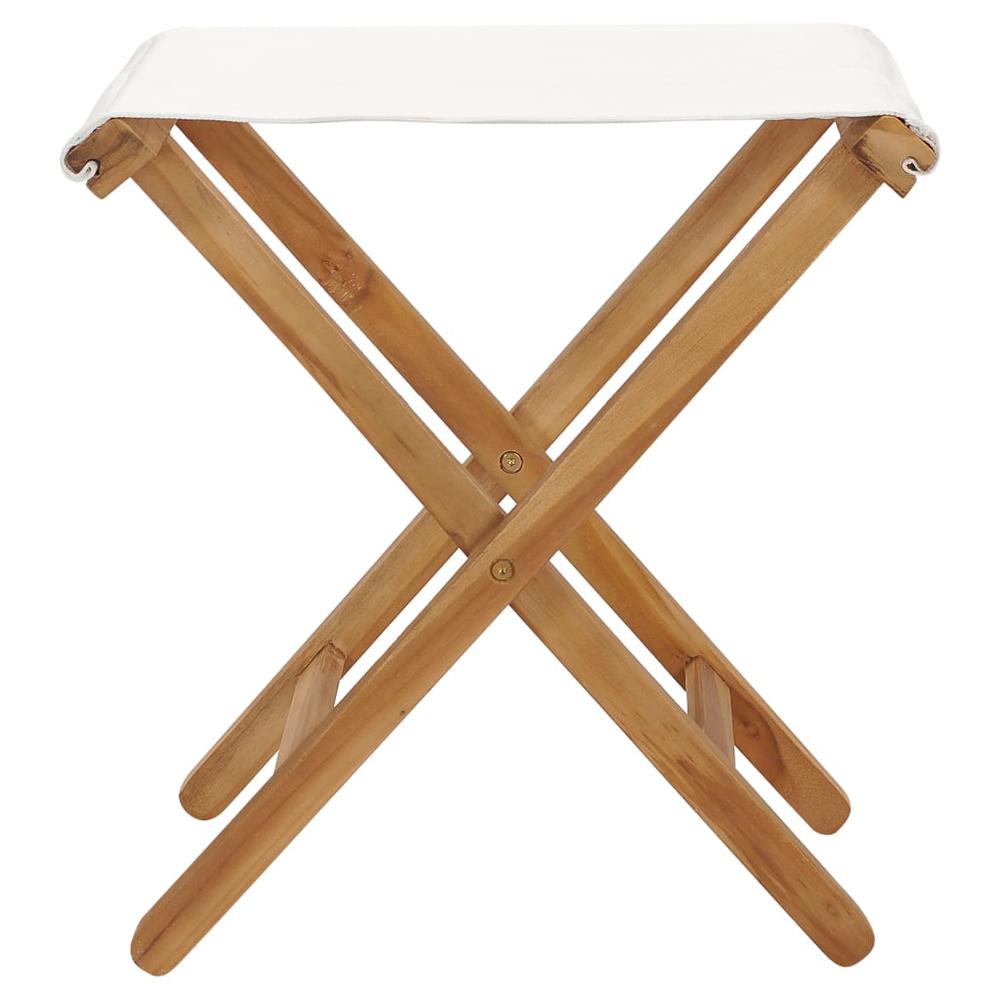 vidaXL Folding Chairs 2 pcs Solid Teak Wood and Fabric Cream White, 310669. Picture 3