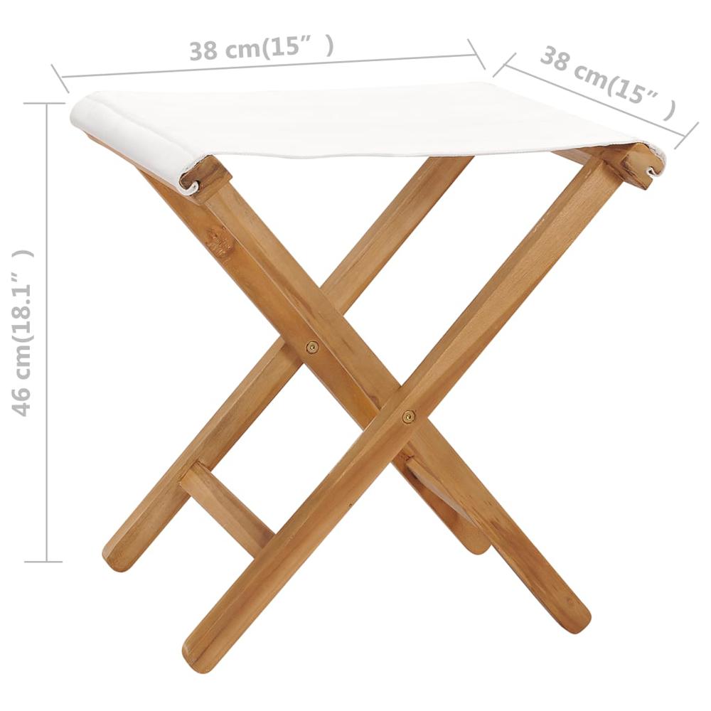 vidaXL Folding Chairs 2 pcs Solid Teak Wood and Fabric Cream White, 310669. Picture 7