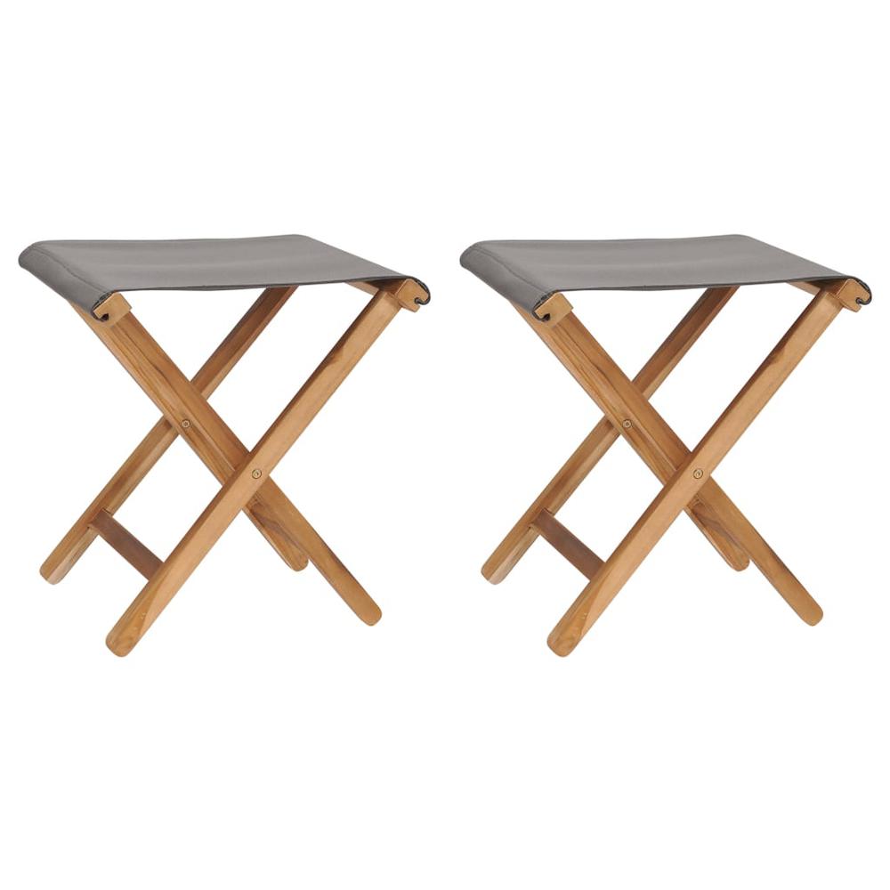vidaXL Folding Chairs 2 pcs Solid Teak Wood and Fabric Dark Gray, 310670. Picture 1
