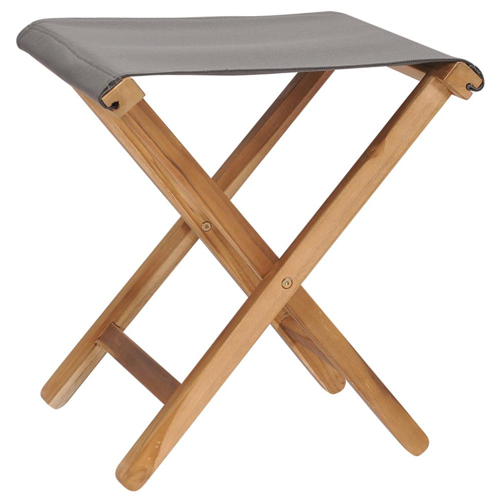 vidaXL Folding Chairs 2 pcs Solid Teak Wood and Fabric Dark Gray, 310670. Picture 2