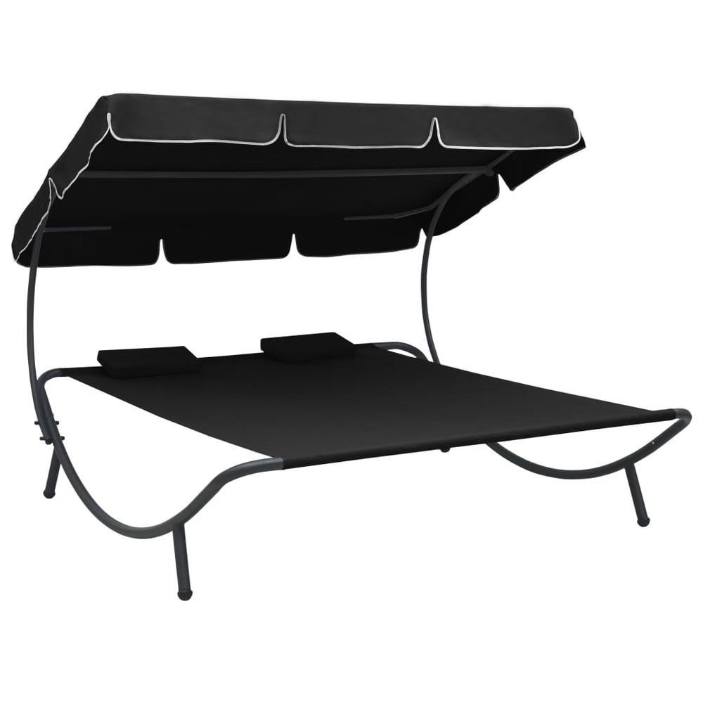 vidaXL Outdoor Lounge Bed with Canopy and Pillows Black, 313521. Picture 1