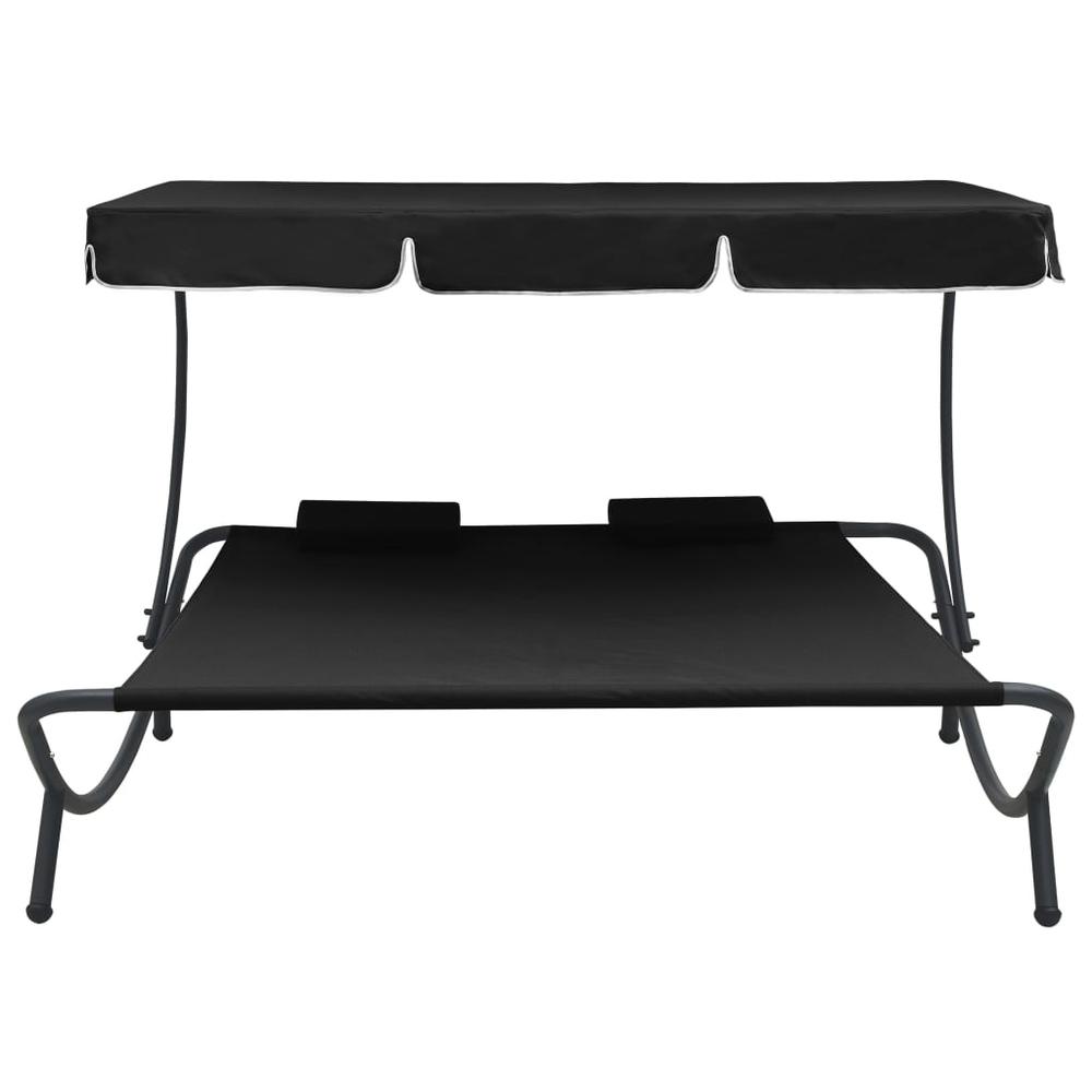 vidaXL Outdoor Lounge Bed with Canopy and Pillows Black, 313521. Picture 2
