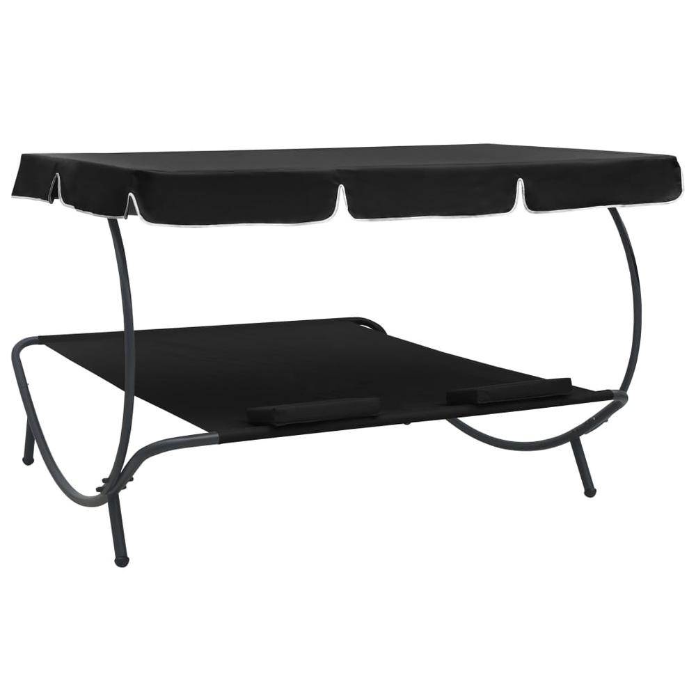 vidaXL Outdoor Lounge Bed with Canopy and Pillows Black, 313521. Picture 4
