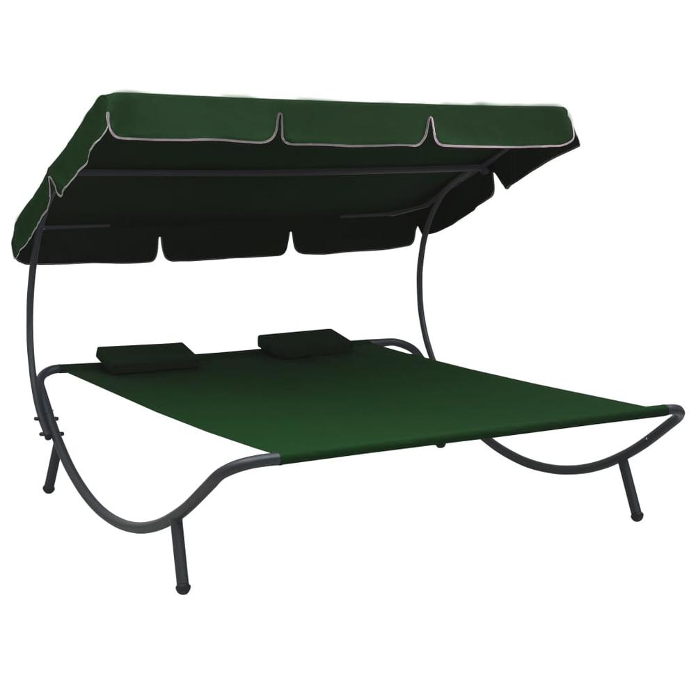 vidaXL Outdoor Lounge Bed with Canopy and Pillows Green, 313522. Picture 1