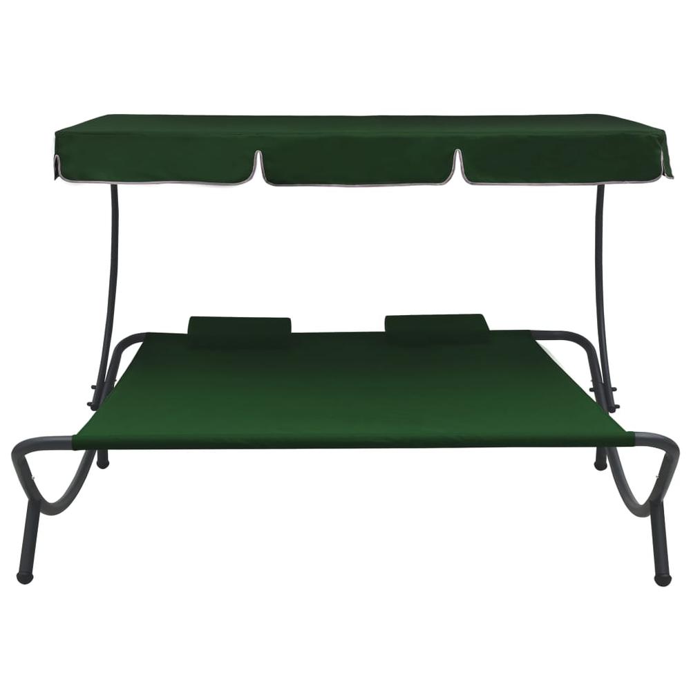vidaXL Outdoor Lounge Bed with Canopy and Pillows Green, 313522. Picture 2