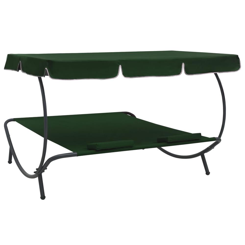vidaXL Outdoor Lounge Bed with Canopy and Pillows Green, 313522. Picture 4