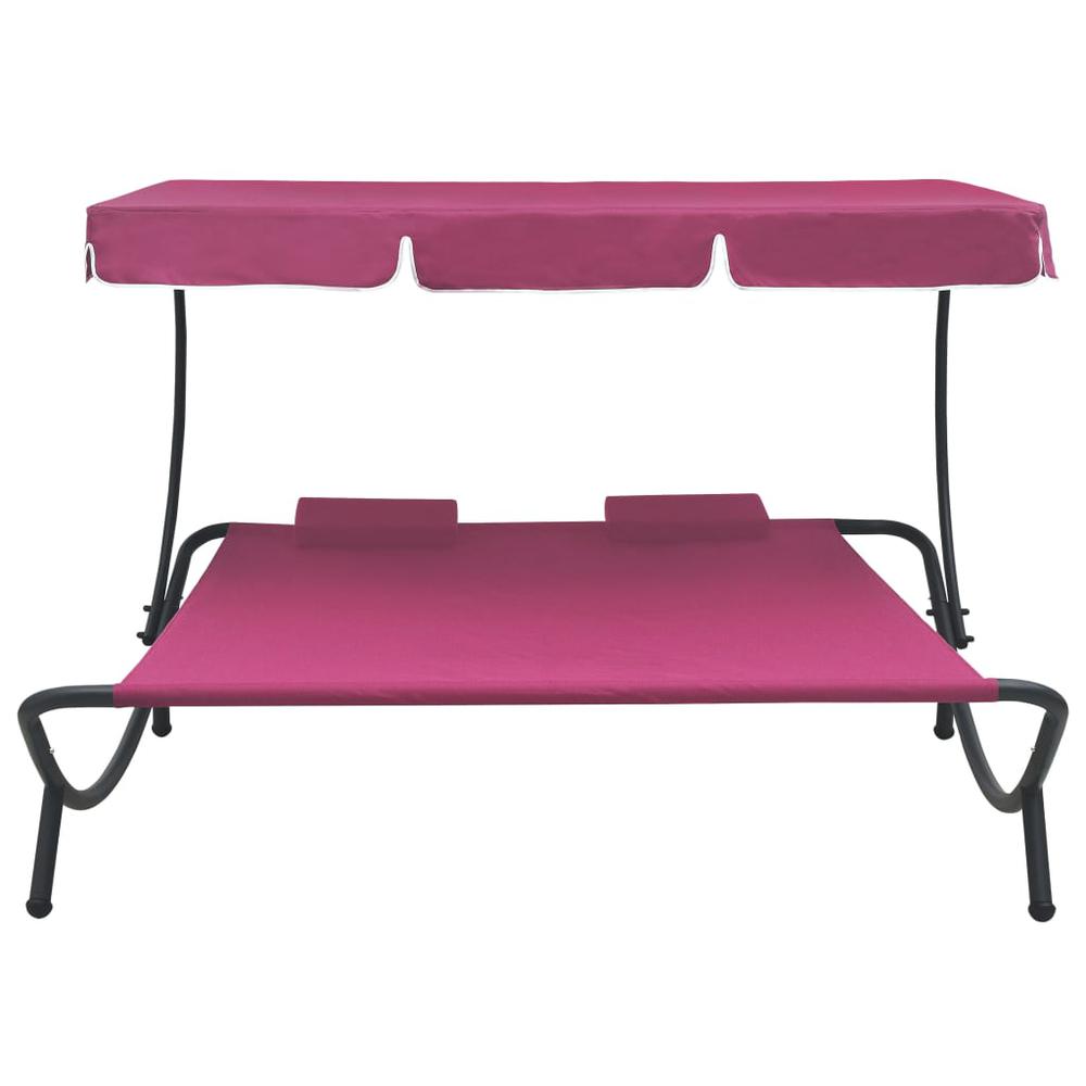 vidaXL Outdoor Lounge Bed with Canopy and Pillows Pink, 313524. Picture 2