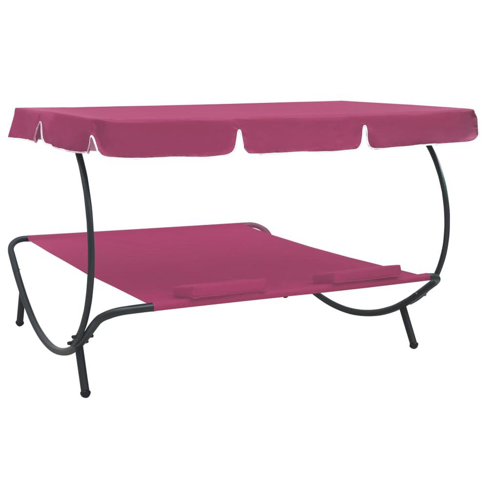 vidaXL Outdoor Lounge Bed with Canopy and Pillows Pink, 313524. Picture 4