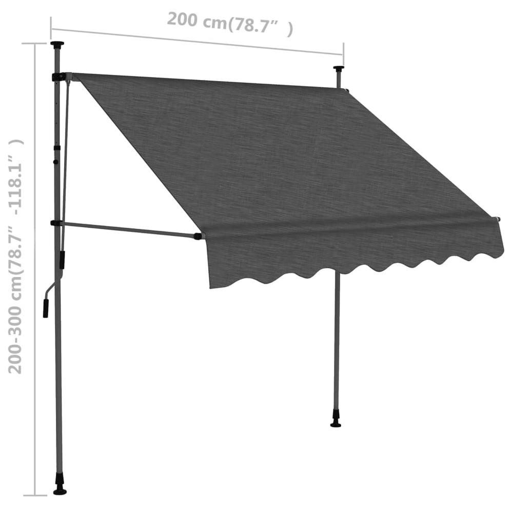 vidaXL Manual Retractable Awning with LED 78.7" Anthracite. Picture 8