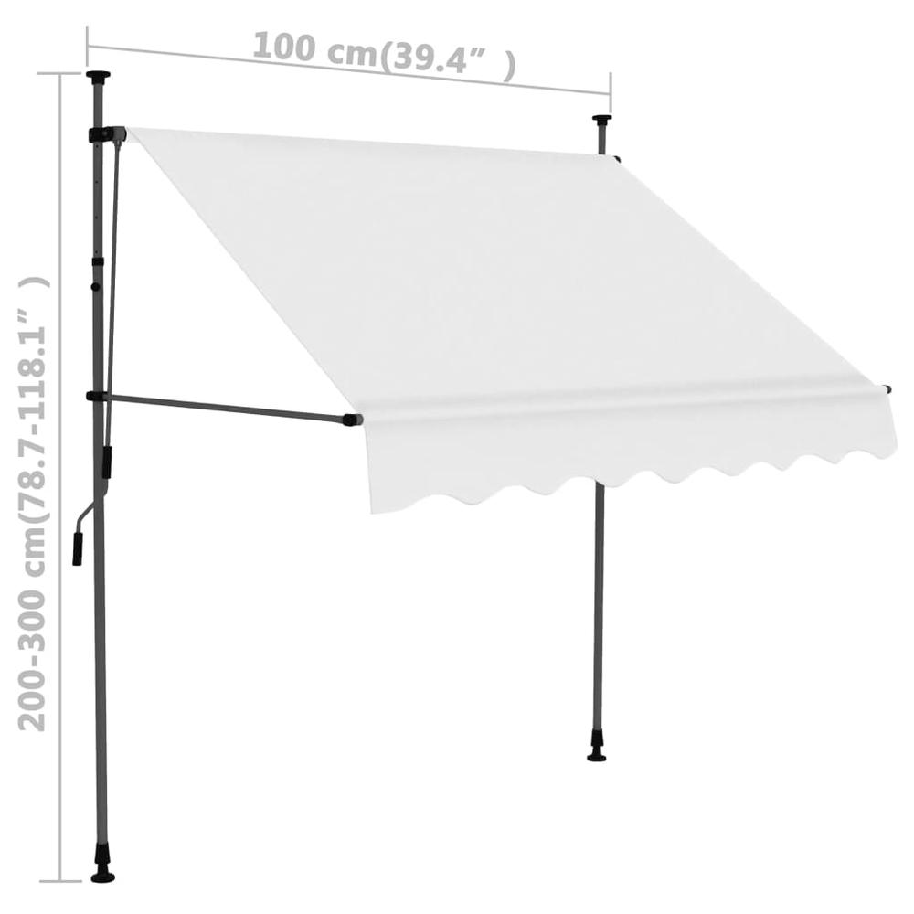 vidaXL Manual Retractable Awning with LED 39.4" Cream. Picture 8