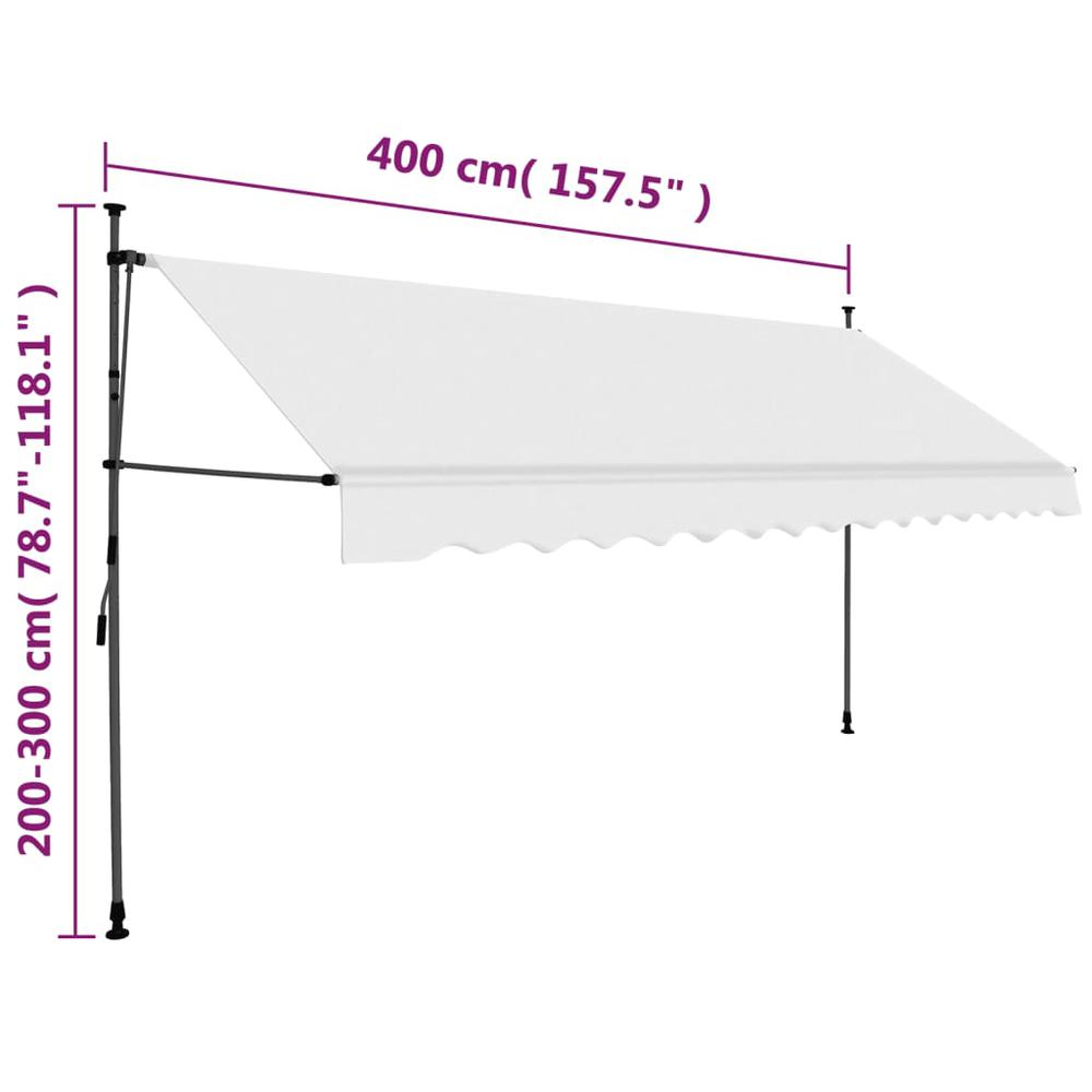 vidaXL Manual Retractable Awning with LED 157.5" Cream. Picture 8