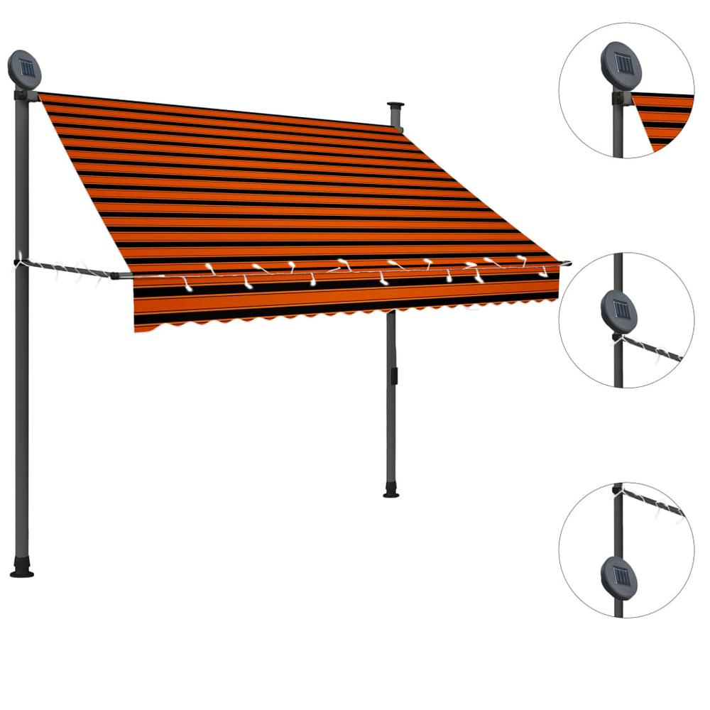 vidaXL Manual Retractable Awning with LED 78.7" Orange and Brown. Picture 5