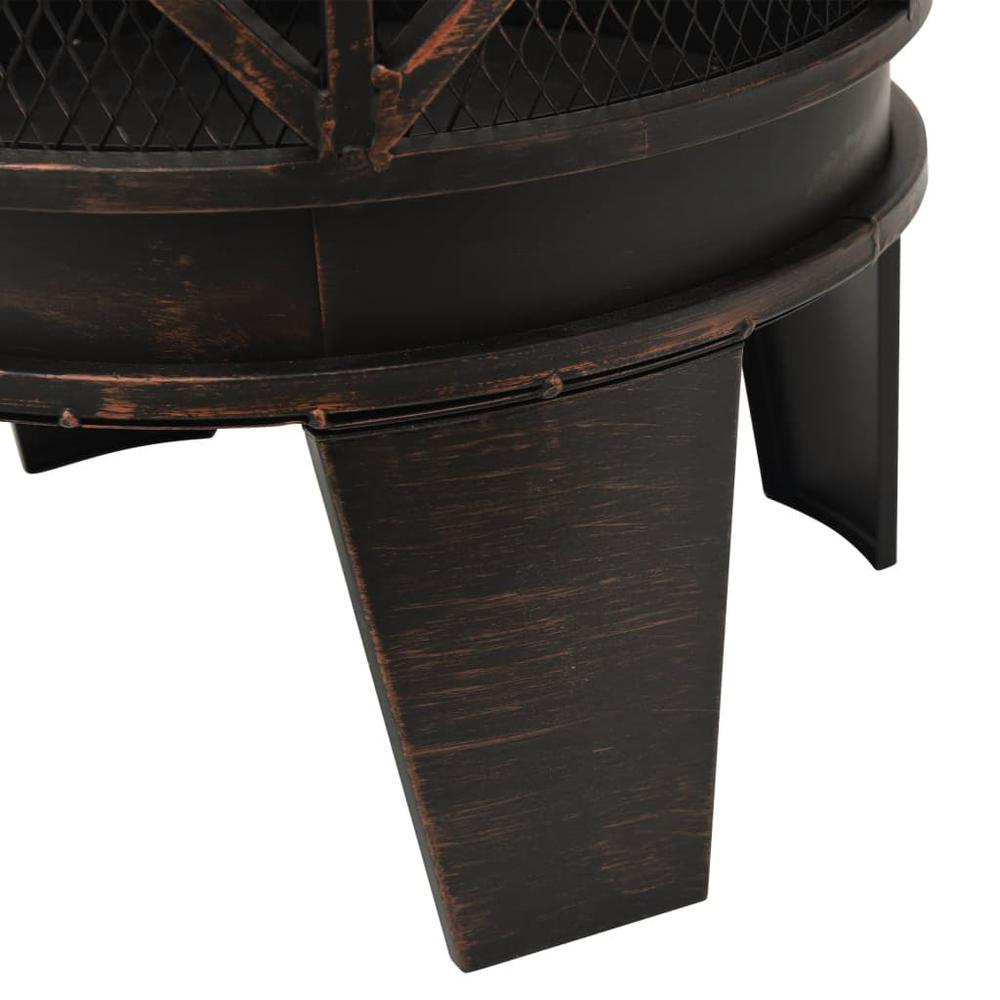vidaXL Rustic Fire Pit with Poker Î¦16.5"21.3" Steell. Picture 8